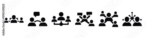 A collection of social networking silhouette business icon set, black color and white background