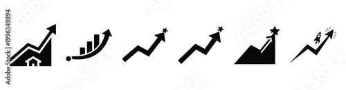 A collection of startup growth silhouette business icon set, black color and white background