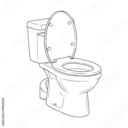 Sketch of a modern toilet with open lid and cistern