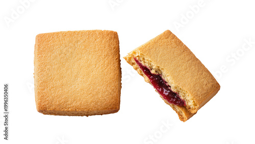 Konstfotografi Square shortbread cookies filled with red jam, isolated on transparent backgroun
