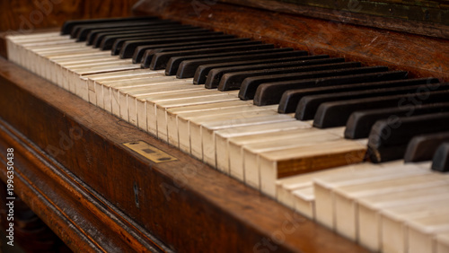 Εκτύπωση καμβά Vintage piano keyboard with aged wooden casing and time‑worn keys