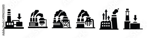 A collection of carbon capture silhouette business icon set, black color and white background