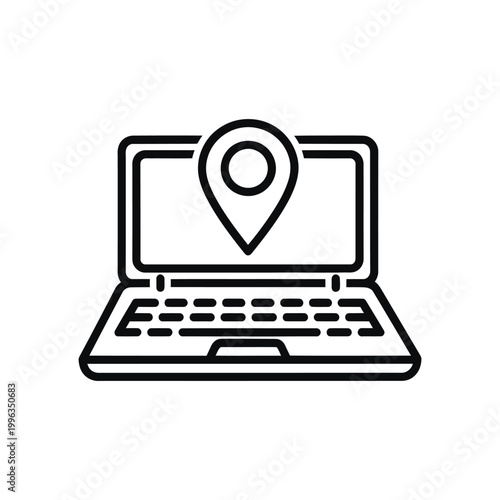 Laptop with location pin icon on screen symbolizing geolocation services
