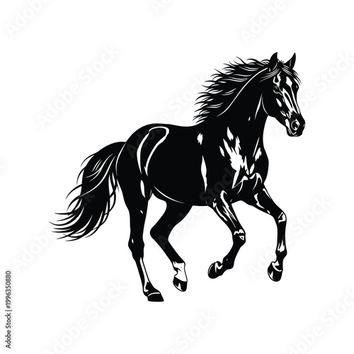 Graceful black horse in dynamic gallop pose