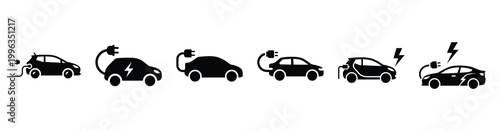 A collection of electric mobility silhouette business icon set, black color and white background