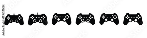 A collection of game controller silhouette business icon set, black color and white background