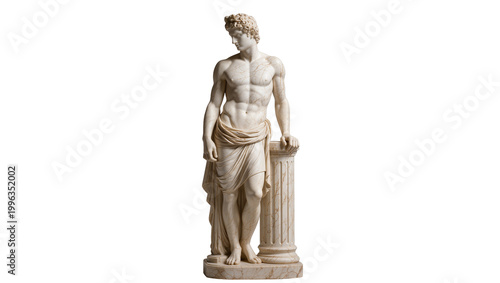 фотографія Marble statue of a muscular man leaning on a column, isolated on transparent bac