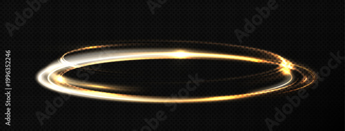Abstract golden circular glowing light ring with motion effect