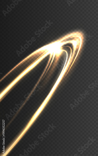 Abstract golden curved light trail with glowing motion effect