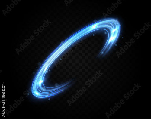 Abstract blue glowing swirl light trail with motion effect