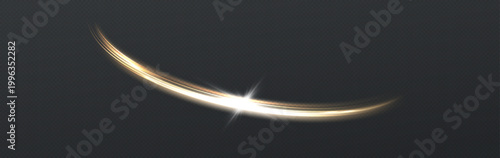 Abstract golden curved light trail with glowing lens flare effect