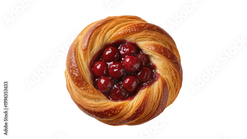Konstfotografi Golden flaky pastry danish with sweet cherry filling, isolated on transparent ba