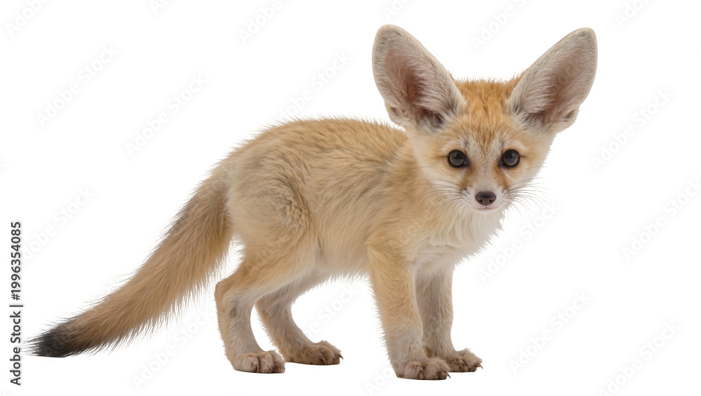 Obraz premium Small fennec fox with large ears standing, isolated on transparent background