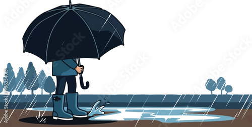 Man with Umbrella in Rainy City