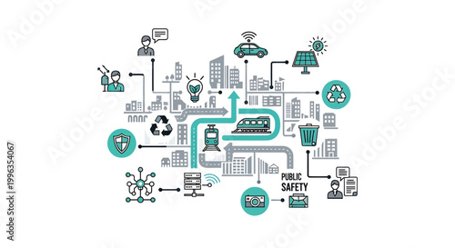 Industrial, Technology, and Business Icons, Vector Set, 25 Elements, Black, White, and Teal