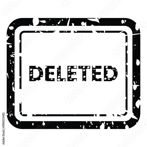 A black and white illustration of a deleted stamp on a clean background