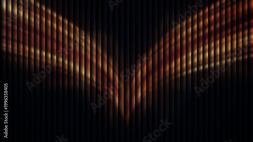Abstract v shaped light patterns on dark vertical ribbed surface creating a modern digital texture background for sophisticated graphic design projects featuring warm tones of amber red and deep gold