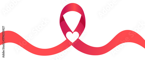 Red Ribbon with Heart Icon: Symbol of Love, Support, and Awareness Against Diseases and Causes