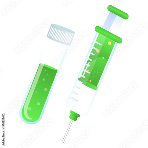Medical Test Tube and Syringe with Green Liquid - Scientific Research and Healthcare Solution