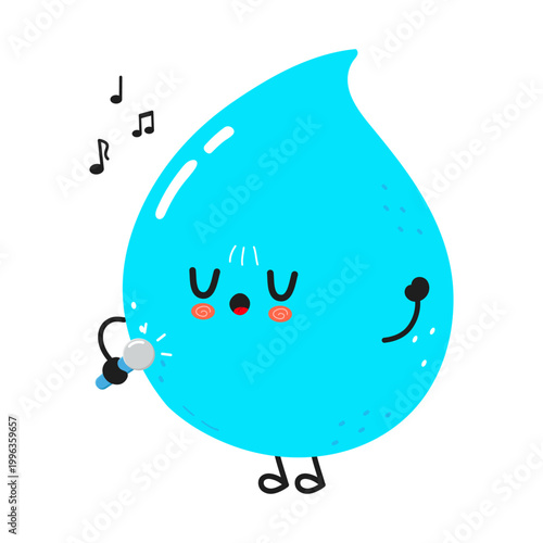 Water drop character singing karaoke with microphone