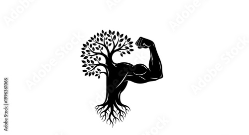 Strong arm flexing with tree roots.