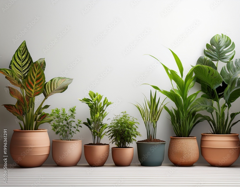 Fototapeta premium a row of potted plants with different sizes and shapes