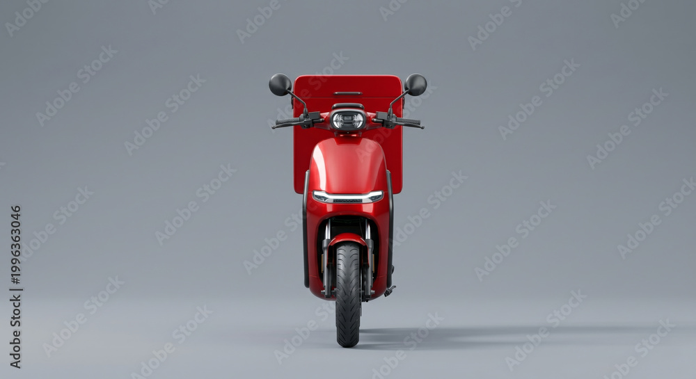 Fototapeta premium Red delivery scooter front view on grey background