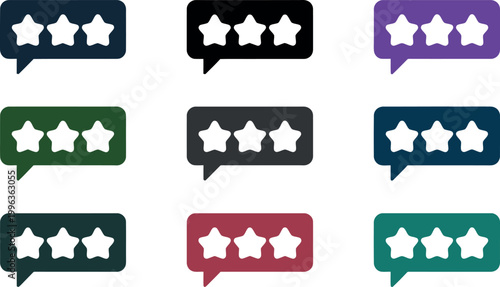 Colorful star rating icons in speech bubbles