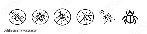 Pest related line icons set no fly sign stop wasp icon anti mosquito symbol insect prohibited mark dead warning bug silhouette & more vector illustration with editable stroke.