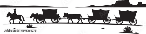 Horse and wagon train silhouette western landscape