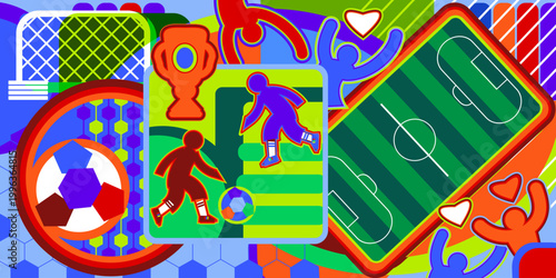 Abstract colorful background geometric elements icons sports game symbols for kids camp event decoration poster brochure cover book design invitation, web site banner, gifts card, social media vector