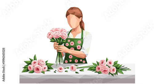 Woman arranging pink roses table for decoration