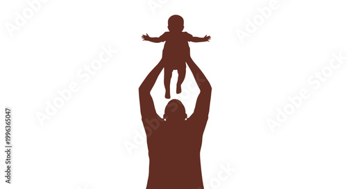 Silhouette of a person holding a child above head