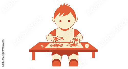 Child boy sitting at table playing with puzzle pieces