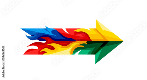 Colorful arrow with flames symbolizing speed and energy