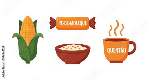 Set of traditional brazilian food items and beverages