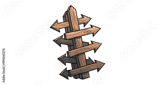 Wooden signpost with multiple directional arrows