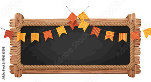 Decorative blackboard with autumn themed banner and leaves