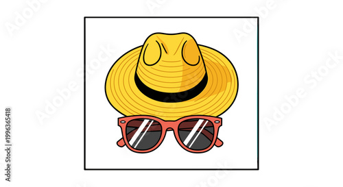 Cute yellow straw hat with sunglasses