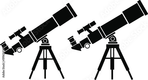Telescope Vector Set Featuring Silhouette Design of Astronomy Instruments for Stargazing and Science