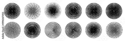 Radial halftone burst with concentric ripples with striking sonar-like graphics, for abstract backgrounds, soundwave visuals, or geometric target designs.