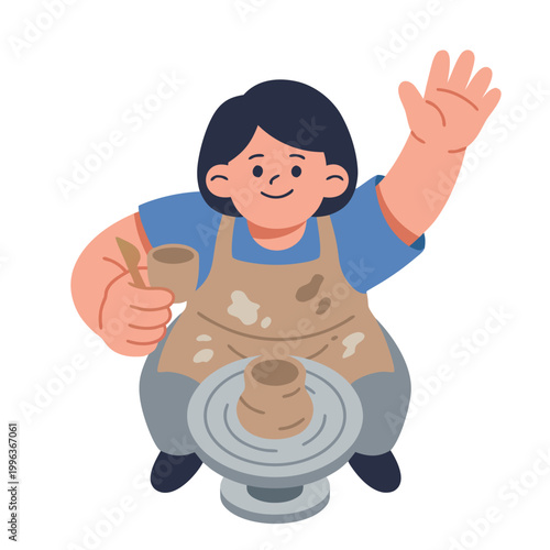 Pottery artist creating ceramic art on a pottery wheel.