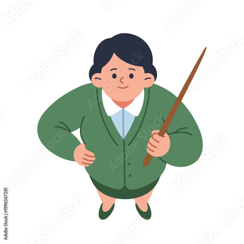 Teacher Holding Pointer Stick.