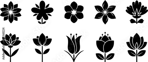 Flower icon set silhouettes, Abstract flower icon
