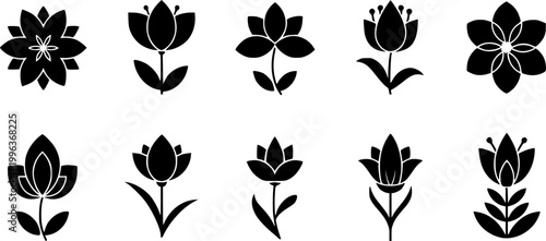 Flower icon set silhouettes, Abstract flower icon
