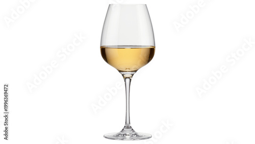 Obraz na płótnie Clear glass wine goblet filled with golden white wine, isolated on transparent b