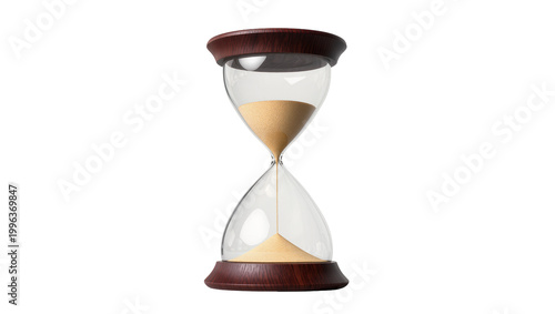 Photos Wooden hourglass with flowing sand, isolated on transparent background