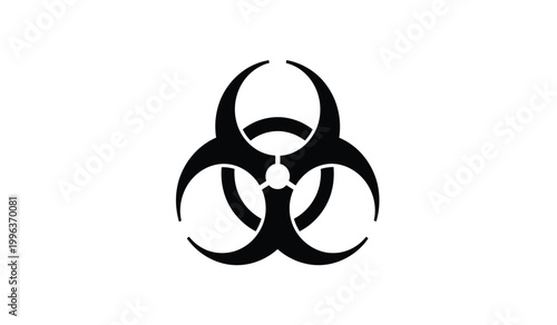 A striking black biohazard symbol dominates a white background representing danger and requiring caution a bold silhouette high quality professional detailed modern elegant stylish