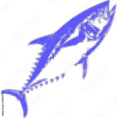 Blue halftone tuna fish illustration on white background