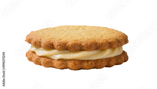 Fotografija Golden brown butter cookie sandwich with creamy vanilla filling, isolated on tra